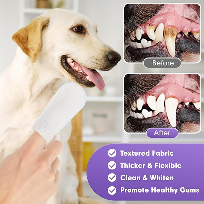 cyeollo Dog Dental Wipes for Teeth Cleaning Pet Finger Wipes Reducing Plaque & Tartar, Breath Freshener Disposable Gentle Cleaning & Gum Care Pet Wipes for Dogs Cats No-Rinse Toothbrush, 100 Counts