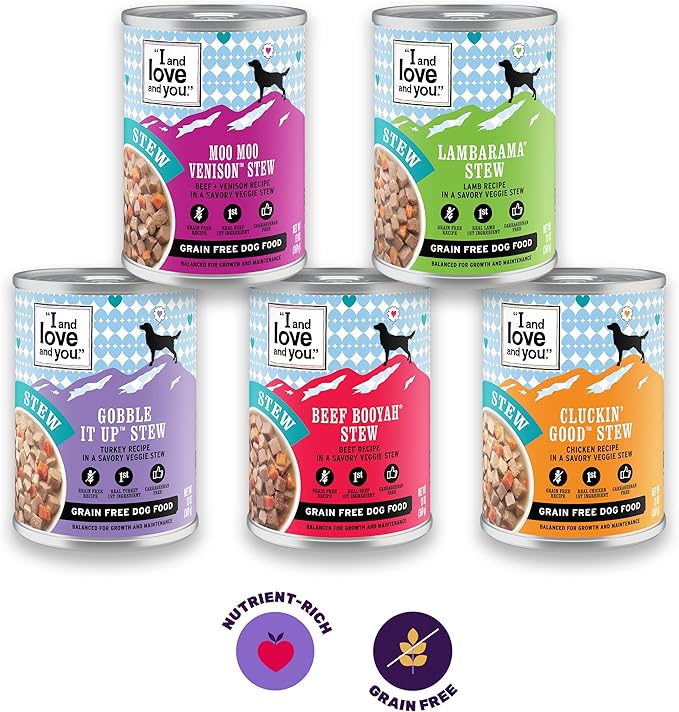 I AND LOVE AND YOU Wet Dog Food - Beef Booyah Stew - Beef Recipe, Grain Free, Filler Free 13oz can, 12pk