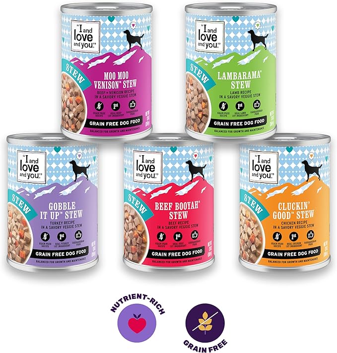 I AND LOVE AND YOU Wet Dog Food - Beef Booyah Stew - Beef Recipe, Grain Free, Filler Free 13oz can, 12pk