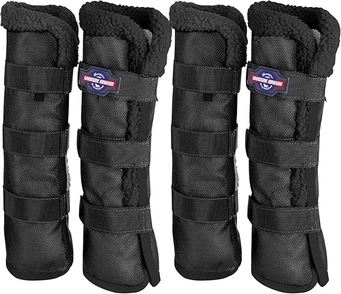 Harrison Howard Horse Fly Boots Summer Protection with Fleece Trim to Eliminate Rubbing Comfortable and Ventilating Mesh Leg Guards Set of 4 Classic Black M