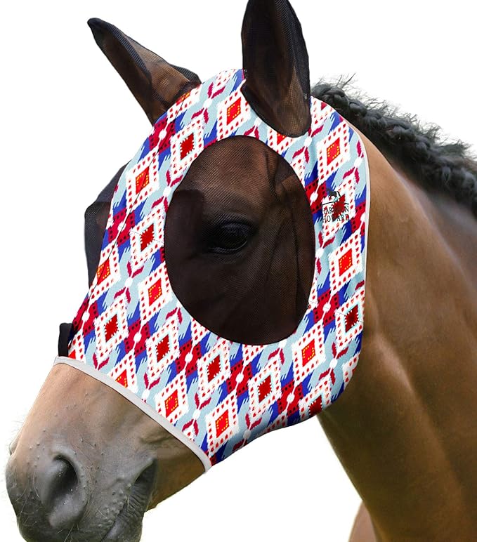 Harrison Howard Super Comfort Stretchy Fly Mask Large Eye Space with UV Protection Soft on Skin with Breathability Tribal Abstract M Cob