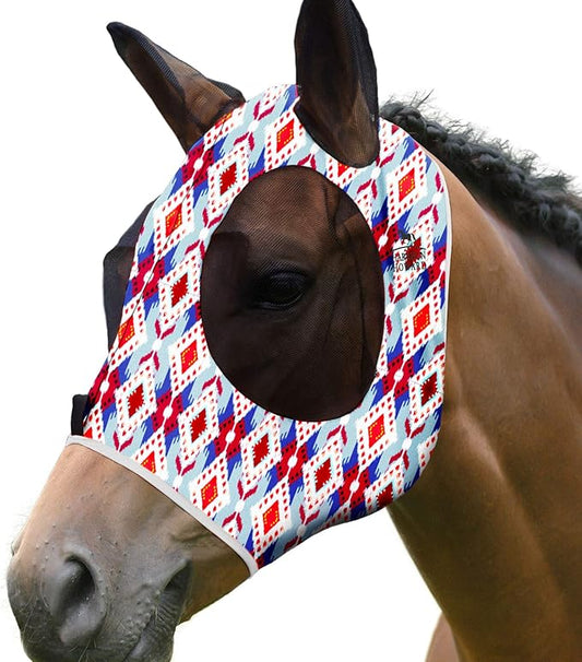Harrison Howard Super Comfort Stretchy Fly Mask Large Eye Space with UV Protection Soft on Skin with Breathability Tribal Abstract M Cob