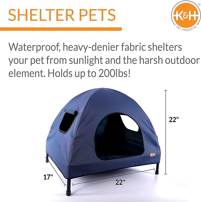 K&H Pet Products Original Pet Cot Tent, Portable Dog House, Dog Shade & Weather Shelter, Elevated Cot Dog Bed, Navy Blue, Small 17 X 22 X 22 Inches