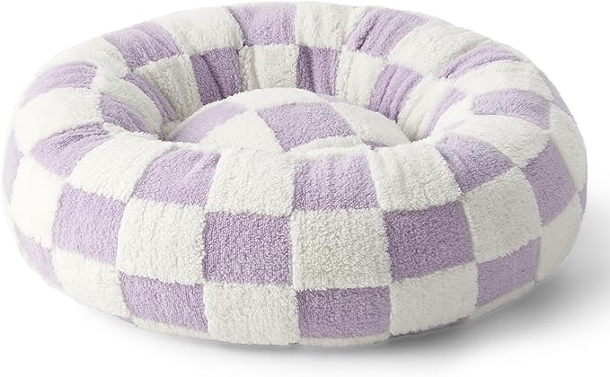 Lesure Donut Small Dog Bed - Round Cat Beds for Indoor Cats Calming Pet Beds, Cute Modern Beds with Jacquard Shaggy Plush & Anti Slip Bottom, 23 Inch, Purple