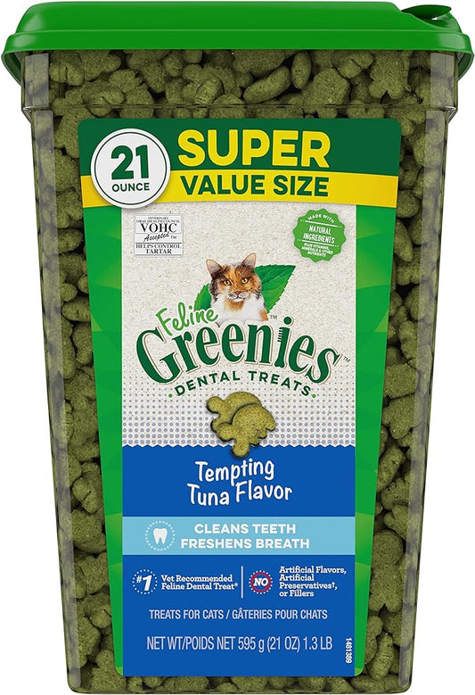 Greenies Feline Adult Natural Dental Care Cat Treats Tempting Tuna Flavor, 21 oz. Tub