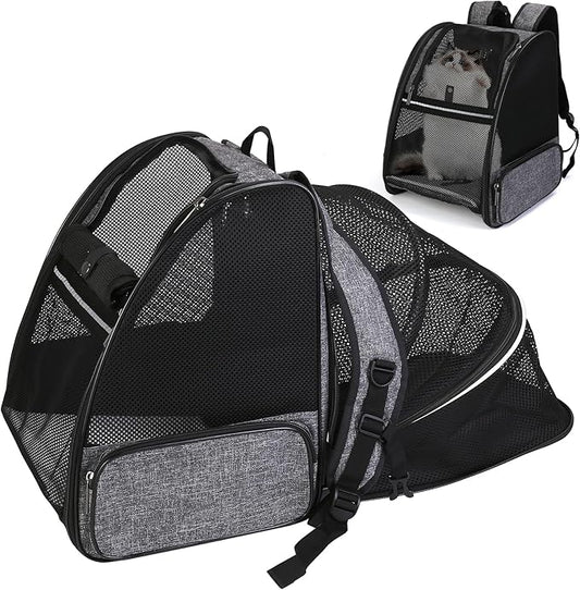 Cat Carrier Expandable Backpack, Airline Approved Pet Carriers for Small Dogs, Large Cat Bag Carrier, Foldable Collapsible Travel Bookbag for Carrying Cats Puppy Kitten Bunny Bird Chicken (Black)