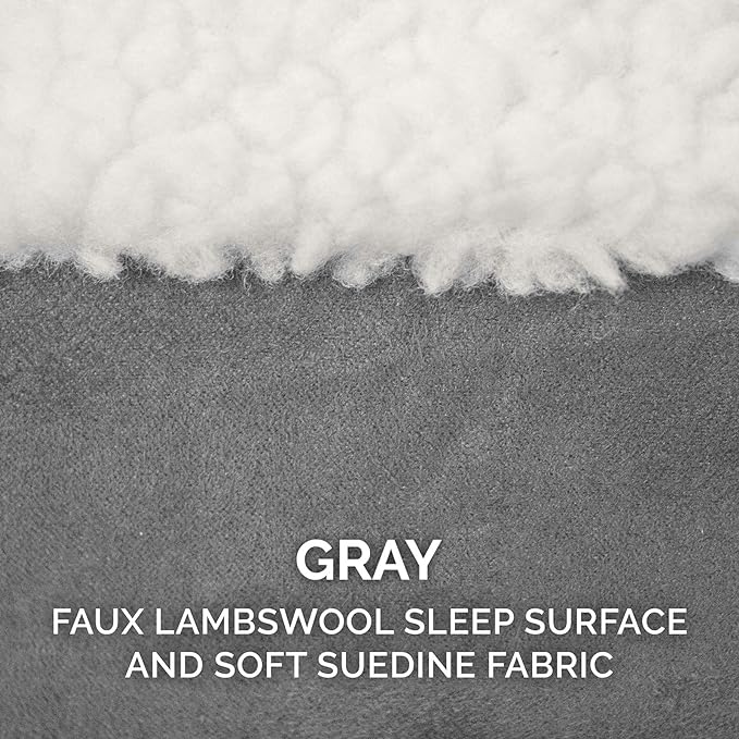 Furhaven 26" Round Memory Foam Dog Bed for Medium/Small Dogs w/ Removable Washable Cover, For Dogs Up to 30 lbs - Sherpa & Suede Snuggery - Gray, 26-inch