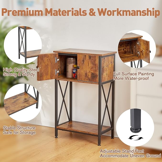 10 Gallon Fish Tank Stand with Cabinet, Double Aquarium Stand for 10 & 5 Gallon Fish Tank, Heavy Metal Stand with Stable Structure, Adjustable Table Feet & Anti-tilt Device - Rustic Brown