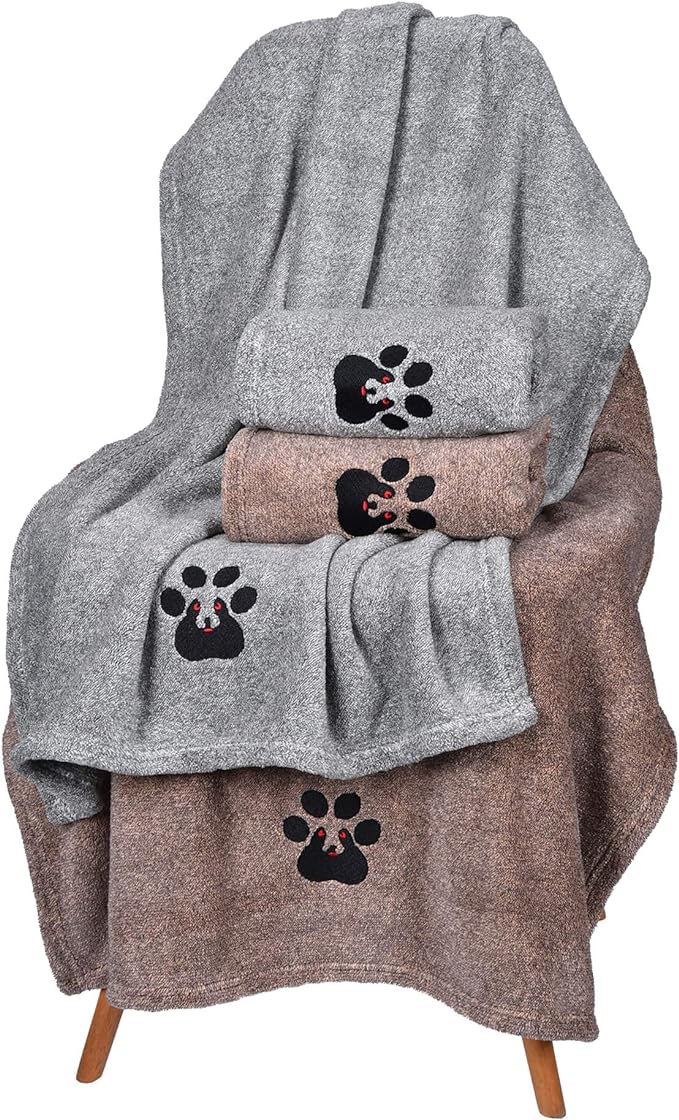 Dog Towels for Drying Dogs - Pack of 4 - Super Absorbent Soft Microfiber Pet Bath Grooming Towel for Dogs and Cats & Other Pets (M-36" * 28", 2Grey and 2Brown)