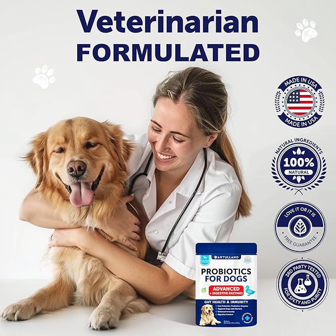 Probiotic Powder for Dogs - Support Gut Health, Itchy Skin, Allergies, Immunity, Yeast Balance - Dog Probiotics and Digestive Enzymes with Prebiotics - Reduce Diarrhea, Gas - 30 Probiotic Sticks