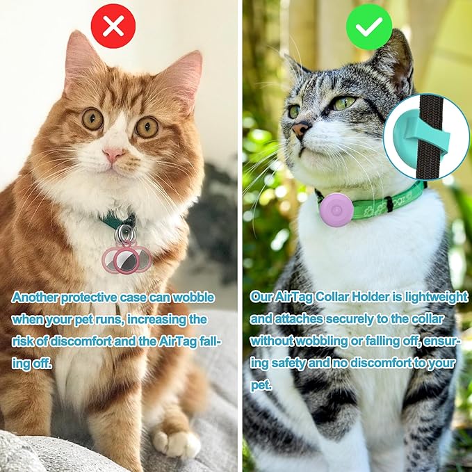 IPX8 Waterproof AirTag Dog Collar Holder, Hidden Air Tag Case for Cat Collar, Anti-Lost Silicone Cover for AirTag GPS Tracker Compatible with Pets Loop, Fits All Width Collars(Purple L)