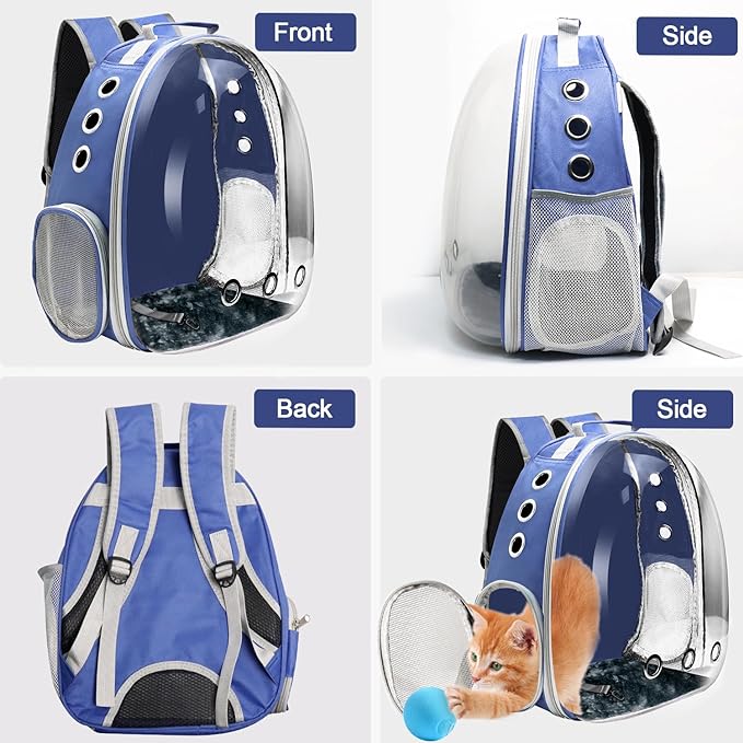 Cat Backpack Carrier, Pet Cat Carrier with Ventilated Design for Carrying Puppy Cats, Pet Carrier Back Pack Bag Space Capsule for Traveling/Hiking/Camping/Outdoors (Blue)