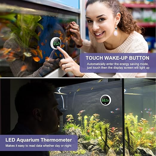 JXTZ 2 Pack Aquarium Thermometer, Mini Digital LED Fish Tank Thermometer with High Precision, Touch Wake-up, Range of 32℉-140°F, Water Thermomete for Freshwater Marine Aquariums