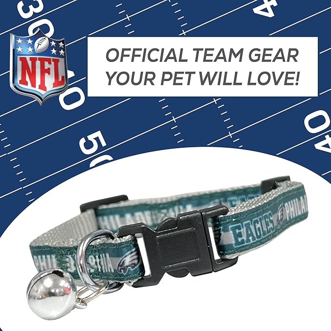 NFL CAT Collar Philadelphia Eagles Satin Cat Collar Football Team Collar for Dogs & Cats. A Shiny & Colorful Cat Collar with Ringing Bell Pendant