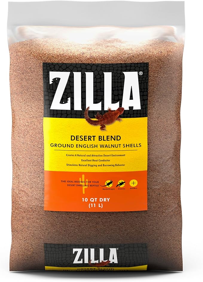 Zilla Desert Blend Substrate, Glass-Friendly Alternative to Sand, Made with 100% English Walnut Shells, Ideal for Desert Reptiles, 10 Quarts