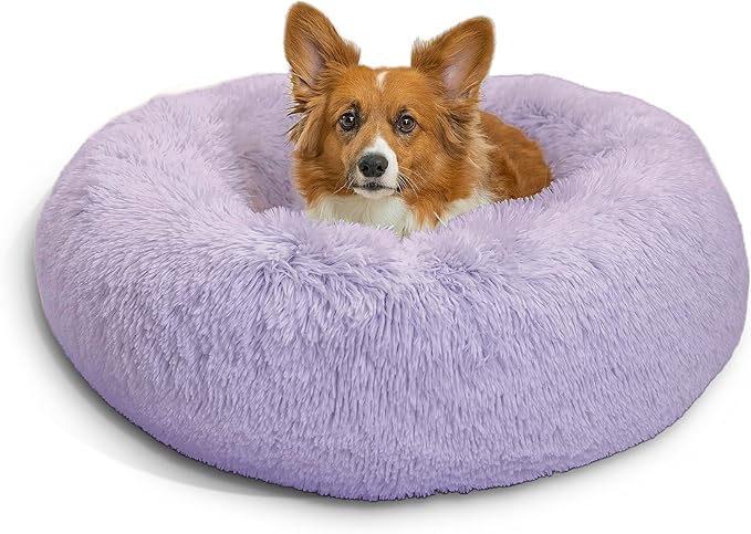 Best Friends by Sheri The Original Calming Donut Cat and Dog Bed in Shag Fur Lavender, Medium 30"