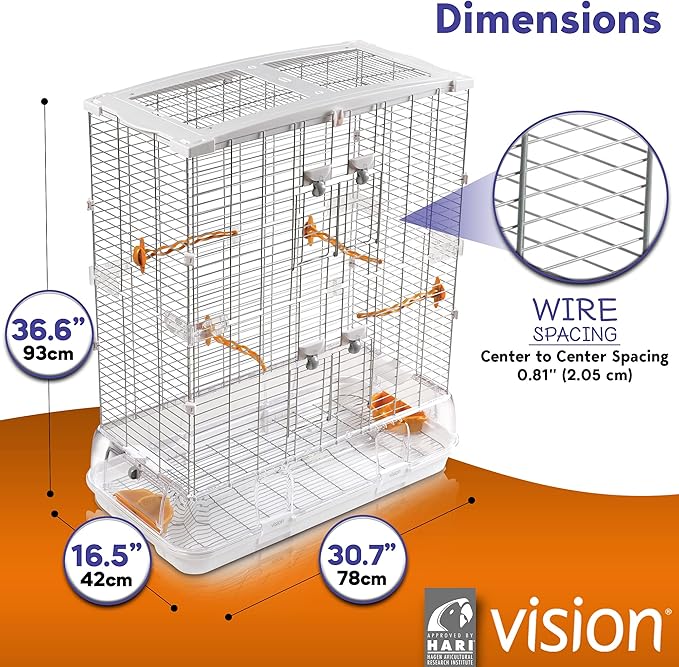 Vision L12 Wire Bird Cage, Bird Home for Lovebirds and Cockatiels, Tall Large, 83315