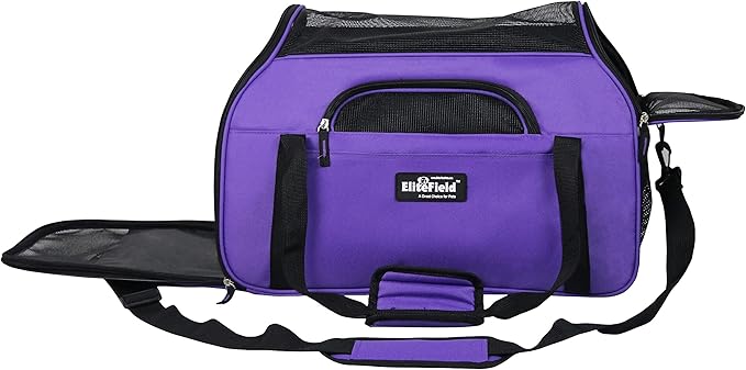 EliteField Soft Pet Carrier (3 Year Warranty, Airline Approved) Small Soft Dog Carrier Soft Cat Carrier Puppy Carrier Soft Sided Travel Carrier Bag (X-Large: 21" L x 12" W x 13" H, Purple)