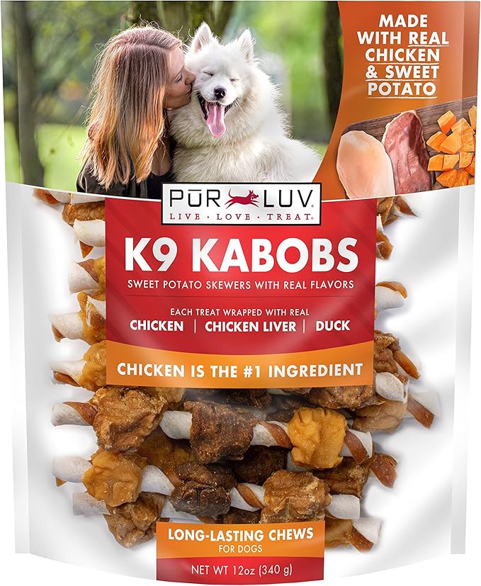 K9 Kabob Real Chicken, Duck, and Sweet Potato Dog Treats, Made with Real Chicken and Sweet Potato, Healthy, Easily Digestible, Long Lasting, and High Protein Dog Treat, 48 oz