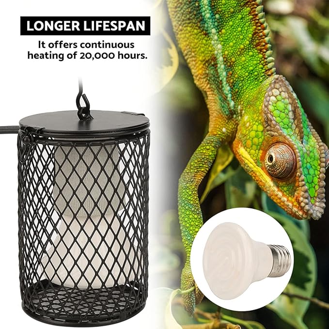 Ceramic Heat Lamp Bulb with Lampshade, 100W Infrared Emitter Heater Lamp Bulbs for Pet Brooder Coop Chicken Lizard Snake Aquarium, with Power Switch&Anti-Biting Hanging Hook