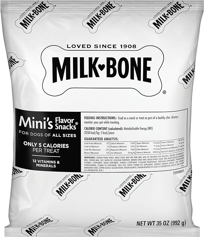 Milk-Bone Mini's Flavor Snacks Dog Treats, 35 Ounce Refill Packs (Pack of 2) Crunchy Texture Helps Reduce Tartar