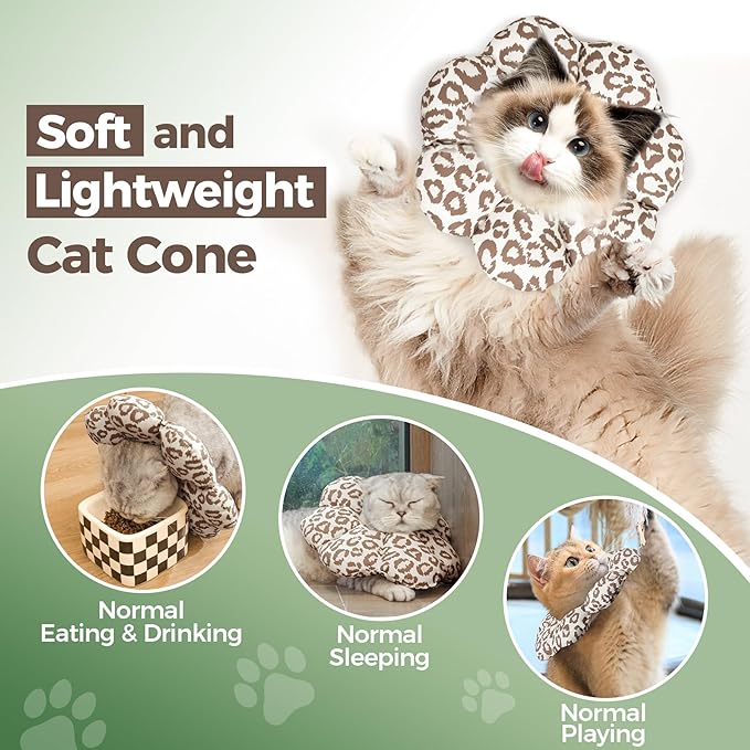 ComSaf Cat Cone Collar Soft - Cat Cones to Stop Licking e Collar for Cats After Surgery, Elizabethan Collar for Cats Kitten Recovery, Comfortable Soft e Collar Cone for Medium Cats, Brown Leopard, M