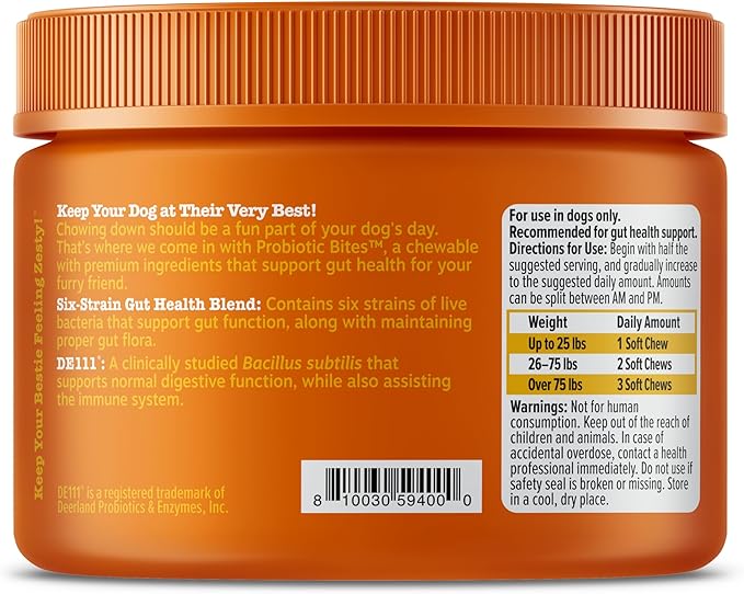 Zesty Paws Probiotics for Dogs - Digestive Enzymes for Gut Flora, Digestive Health, Diarrhea & Bowel Support - Clinically Studied DE111 - Dog Supplement Soft Chew for Pet Immune System - 50 Count