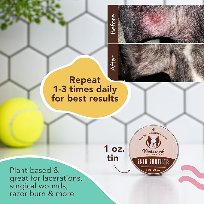 Natural Dog Company Skin Soother, 1 oz. Tin, Allergy and Itch Relief for Dogs, Dog Moisturizer for Dry Skin, Dog Lotion, Ultimate Healing Balm, Dog Rash Cream