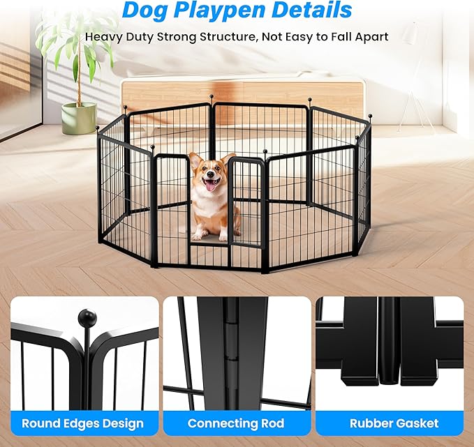 Simple Deluxe Dog Playpen Outdoor, Portable Dog Playpen for Travel, Camping, 24" Height 16 Panels Heavy Duty Dog Pen for Puppies/Small Dogs, Black