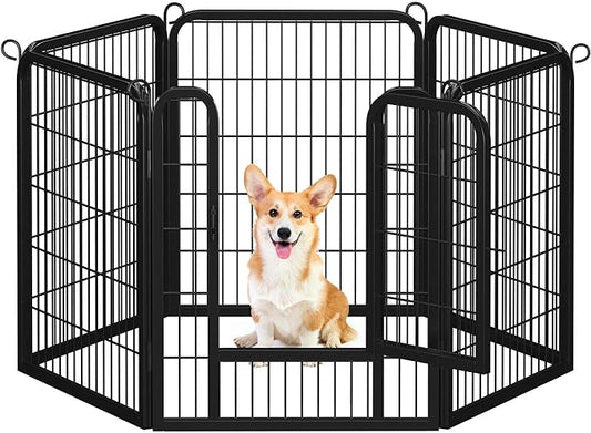 Yaheetech Dog Pen Outdoor, 6 Panels 32 Inch Puppy Playpen for Cat/Rabbit/Small Animals Heavy Duty Foldable Pet Exercise Fence Enclosure Run Kennel for RV Camping Garden Black