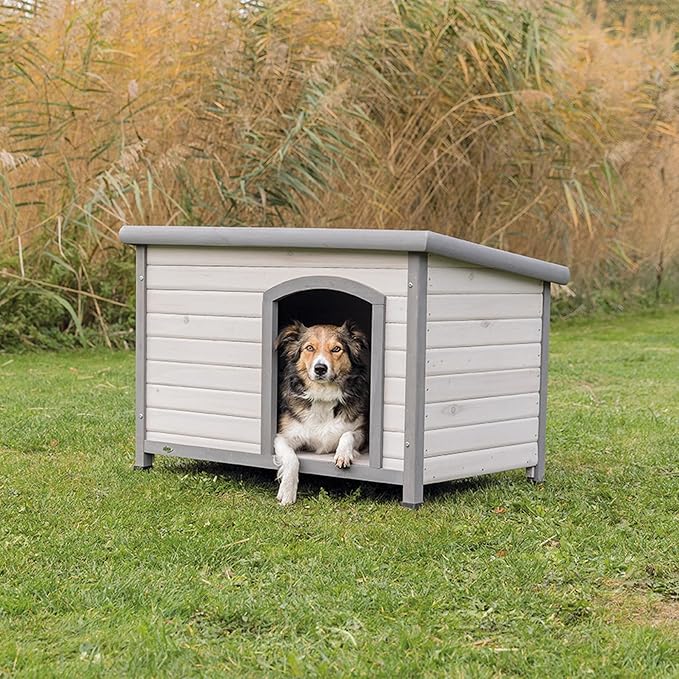 TRIXIE Medium Natura Classic Outdoor Dog House, Weatherproof Finish, Elevated Floor, Gray