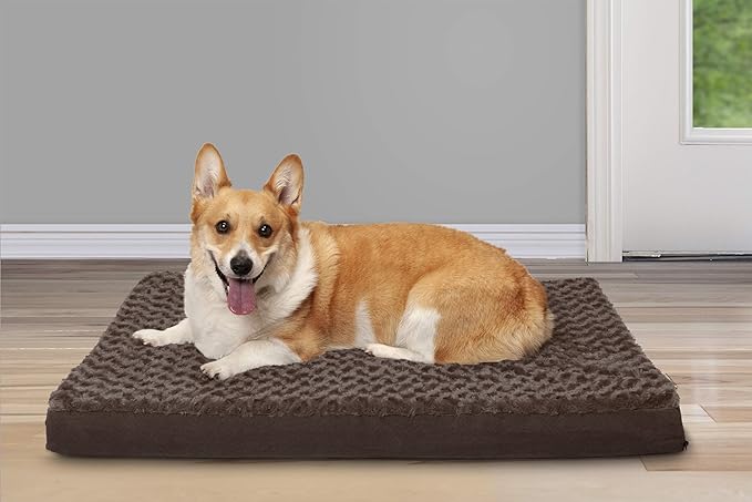 Furhaven Cooling Gel Dog Bed for Large/Medium Dogs w/ Removable Washable Cover, For Dogs Up to 55 lbs - Ultra Plush Faux Fur & Suede Mattress - Chocolate, Large