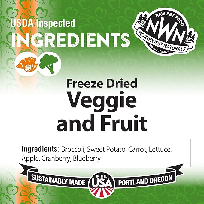 Northwest Naturals Freeze-Dried Veggie & Fruit Functional Topper - for Dogs & Cats - Healthy, Limited Ingredients, Human Grade Pet Food, All Natural - 5 Oz (Packaging May Vary)