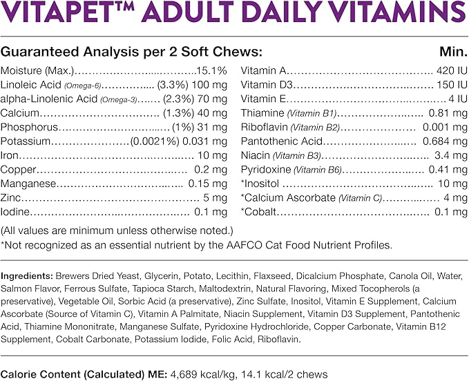NaturVet VitaPet Senior Daily Vitamins for Cats Plus Glucosamine, Specifically Formulated to Provide Essential Minerals, 90 g, 60 Count