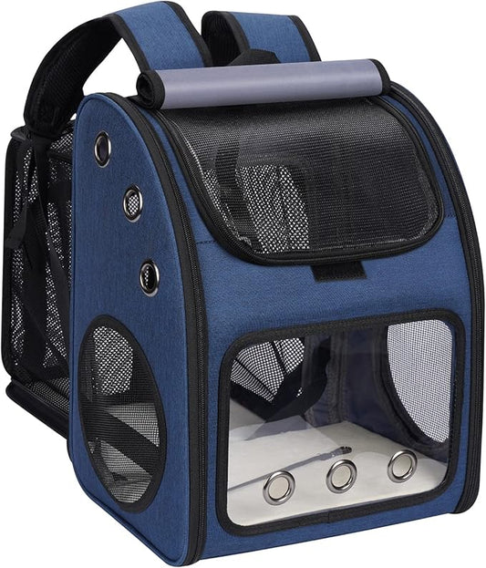 Expandable Pet Carrier Backpack for Cats, Dogs and Small Animals, Portable Pet Travel Carrier, Super Ventilated Design, Airline Approved, Ideal for Traveling/Hiking/Camping, Blue