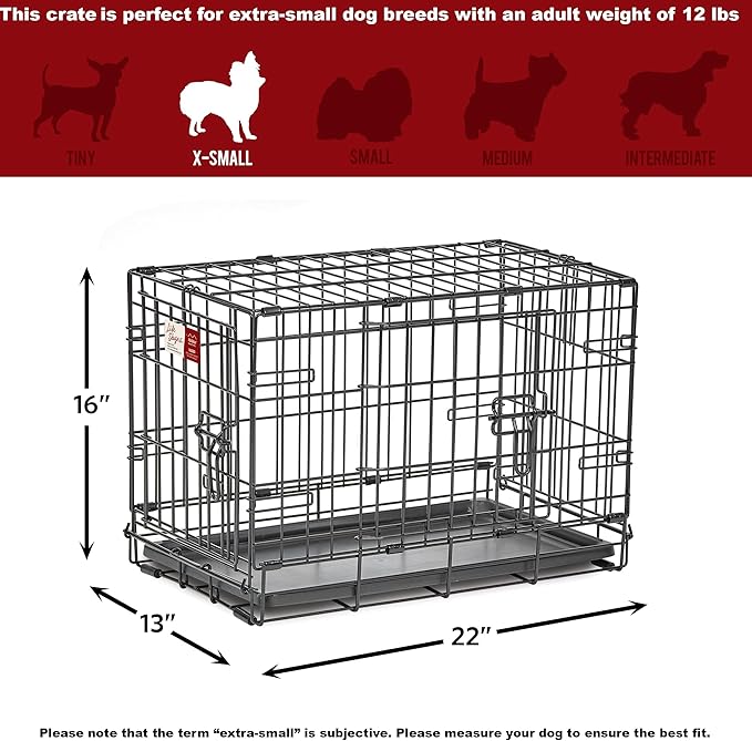 MidWest Homes for Pets Dog Crate | MidWest Life Stages XS Double Door Folding Metal Dog Crate | Divider Panel, Floor Protecting Feet, Leak-Proof Dog Pan | 22.5L x 14W x 16H inches, XS Dog Breed