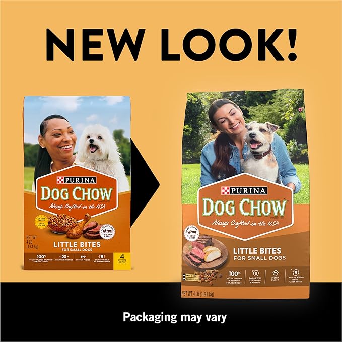 Purina Dog Chow Little Bites for Small Breed Dog Food Dry Recipe, With Real Chicken and Beef - (Pack of 4) 4 lb. Bags