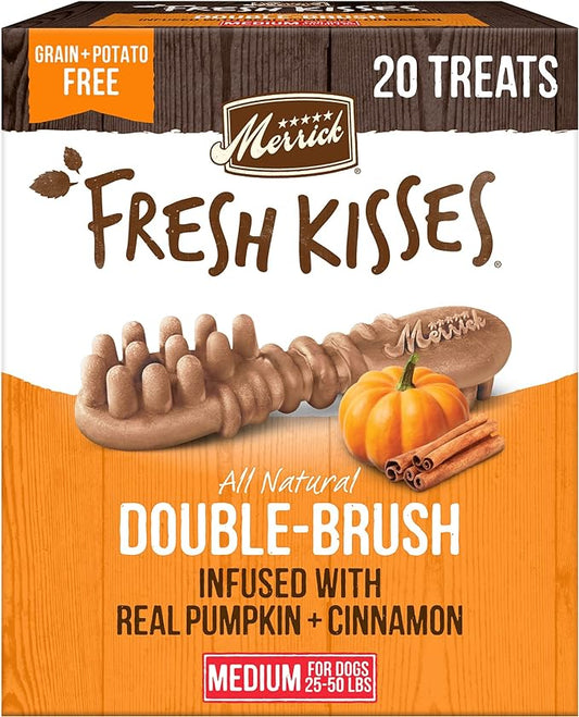 Merrick Fresh Kisses Natural Dental Chews, Treats Infused With Pumpkin and Cinnamon For Medium Dogs 25-50 Lbs - 20 oz. Bag