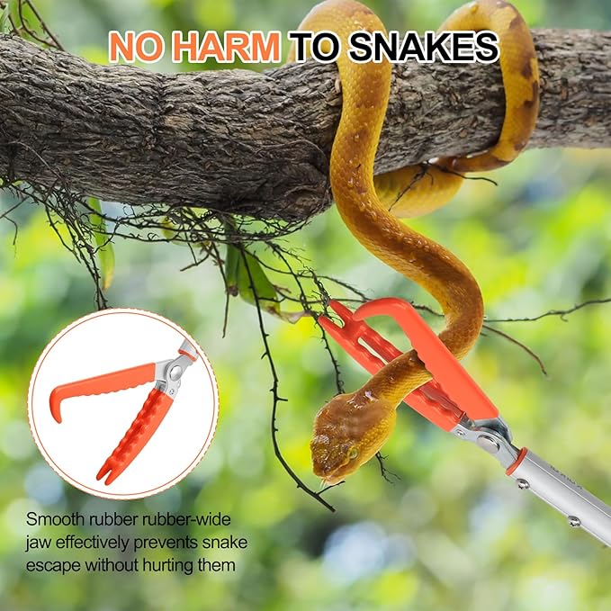 60" Snake Grabber Tool, Professional Aluminum Alloy Telescopic Rattle Snake Tongs, Reptile Grabber Snake Catcher Wide Jaw Pick-up Handling Tool with Lock