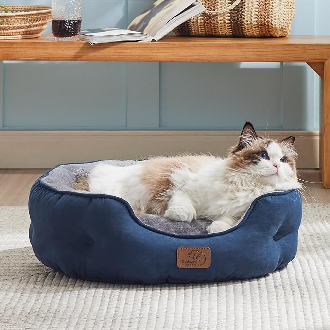 Bedsure Dog Beds for Small Dogs - Round Cat Beds for Indoor Cats, Washable Pet Bed for Puppy and Kitten with Slip-Resistant Bottom, 25 Inches, Navy