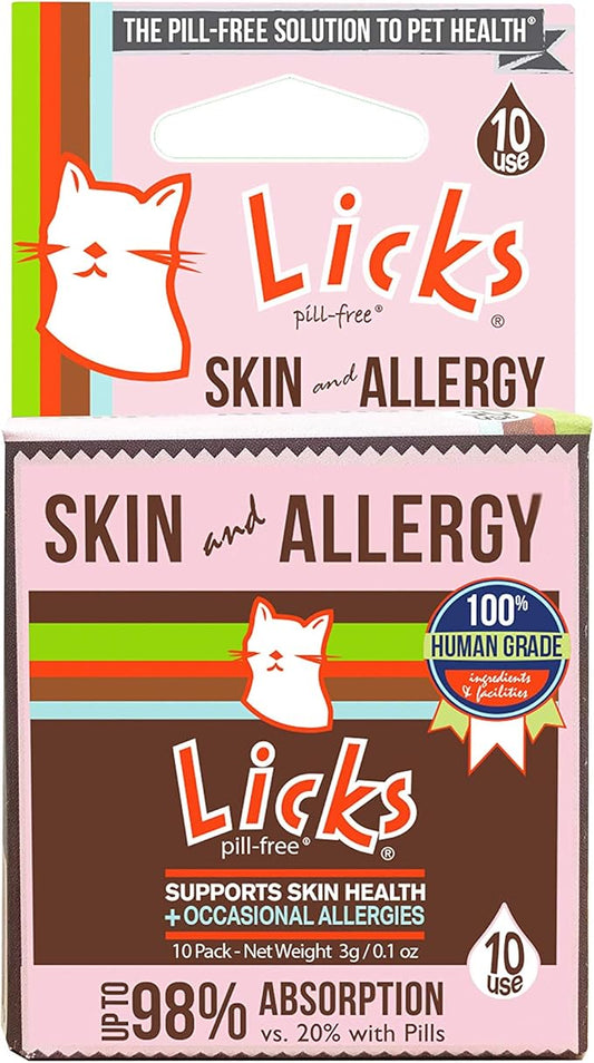 Licks Pill-Free Cat Skin and Allergy - Omega 3 Cat Allergy Relief - Cat Vitamins & Supplements for Itchy Skin - Turmeric Supplement for Cat Skin - Gel Packets - 10 Use