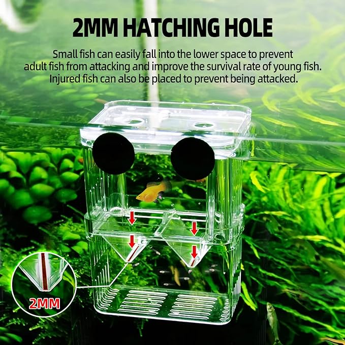 Boxtech Aquarium Fish Tank Hatchery Incubator Breeding Box, Acrylic White Breeder Isolation Divider Hatching Boxes Accessory Small Baby Fishes Shrimp Clownfish Guppy