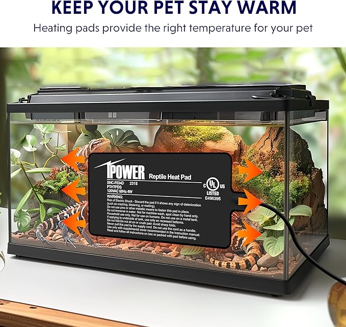 iPower Reptile Heat Pad 4X7 Inch 4W Under Tank Terrarium Warmer Heating Mat for Turtle, Lizard, Frog, Snake, Reptile, and Other Small Animals