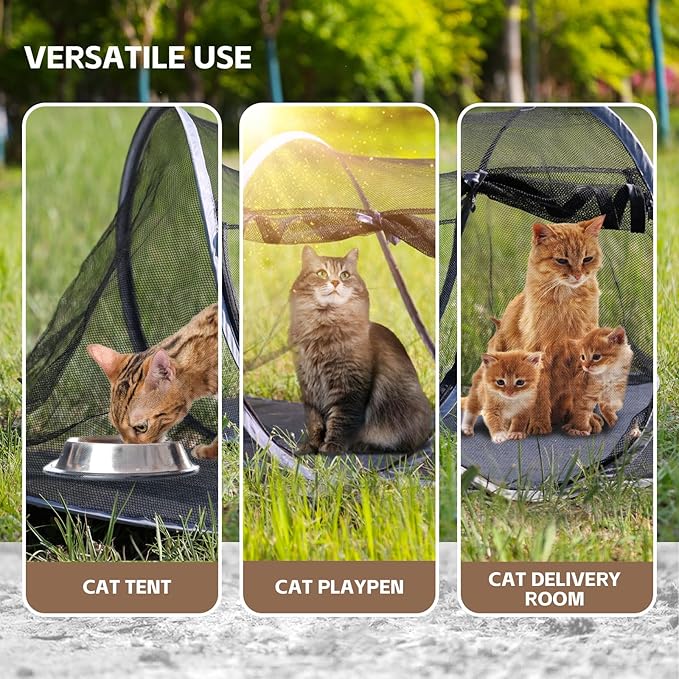 Pop-up Cat Tent, Portable Pet Playpen for Outdoor&Indoor,Outdoor Cat Enclosures - Cat Playpen for Camping,Traveling,Sunbathing