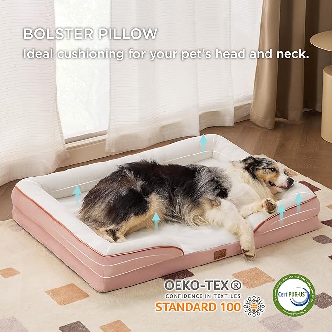 Bedsure Orthopedic Dog Bed for Extra Large Dogs - XL Plus Waterproof Dog Sofa Beds, Supportive Foam Pet Couch Bed with Removable Washable Cover, Waterproof Lining and Nonskid Bottom, Pink