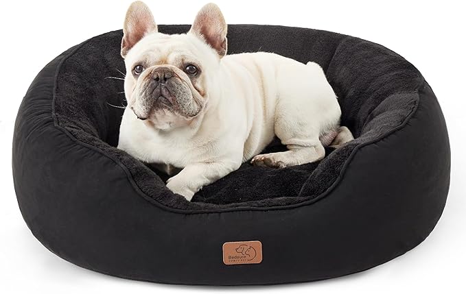 Bedsure Dog Bed for Medium Dogs - Round Washable Medium Pet Bed, Anti-Slip Donut Fluffy Plush Indoor Fur Cat Bed, 30 inches, Black