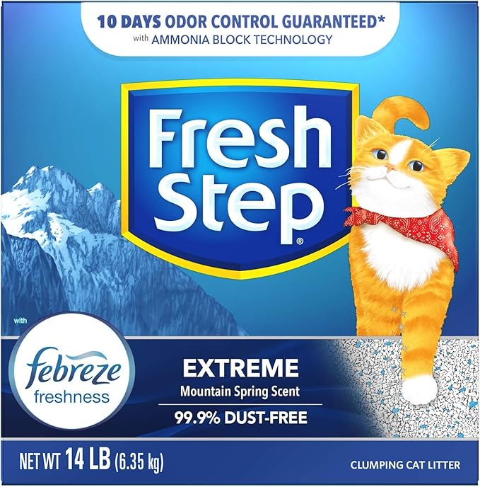 Fresh Step Clumping Cat Litter, Extreme, Long Lasting Odor Control Kitty Litter with Activated Charcoal, Low Dust Formula, 14 lb