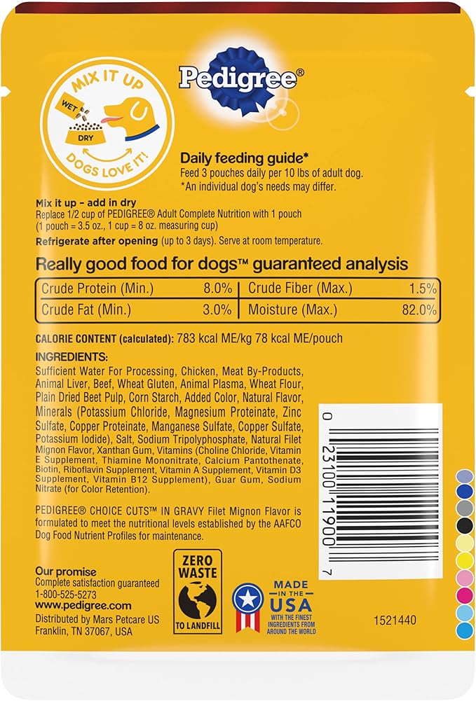 PEDIGREE CHOICE CUTS IN GRAVY Filet Mignon Flavor Adult Soft Wet Dog Food, 3.5 oz Pouches (Pack of 16)