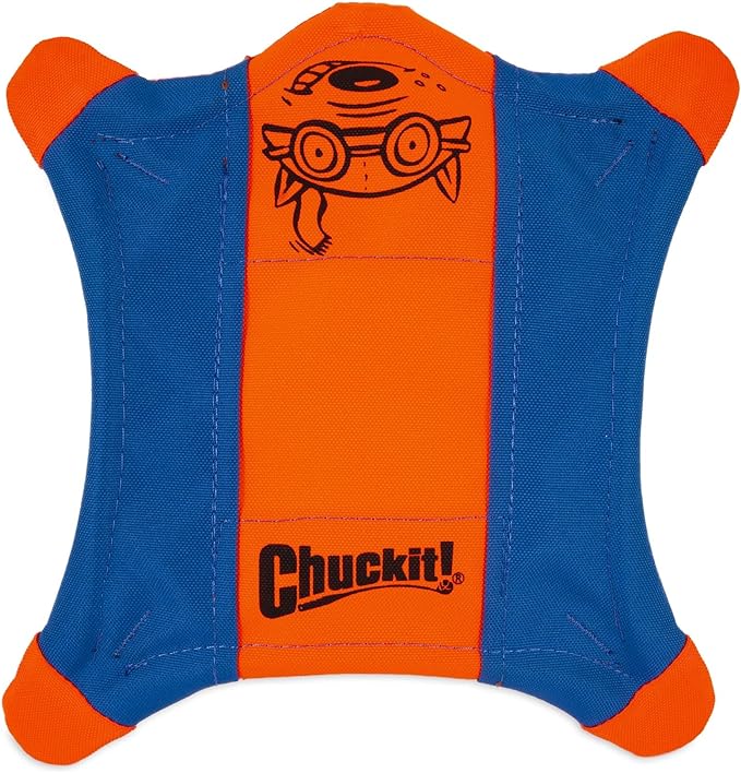 Chuckit Flying Squirrel Fetch Dog Toy, Size Medium (9.5" Diameter), Orange & Blue, for Medium Dog Breeds