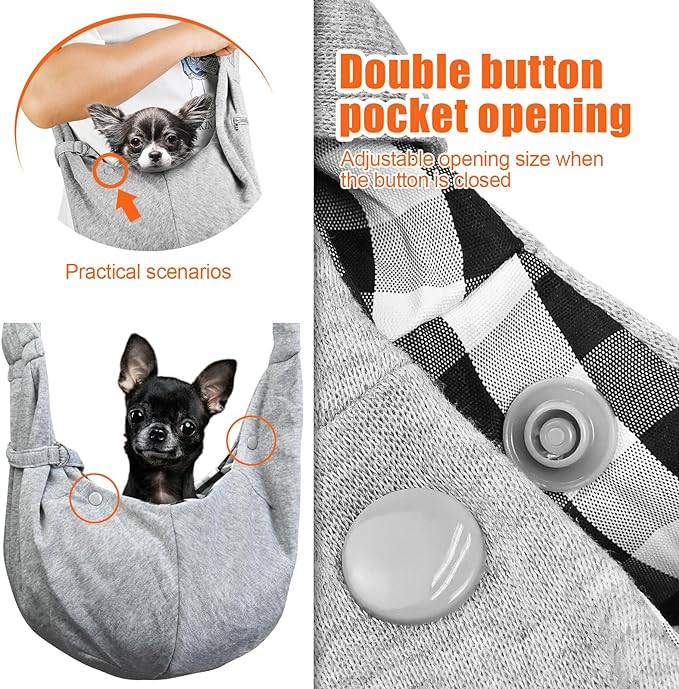 Tomkas Dog Sling Carrier for Small Dogs Puppy Carrier for Small Dogs (Grey, S - Adjustable Strap)